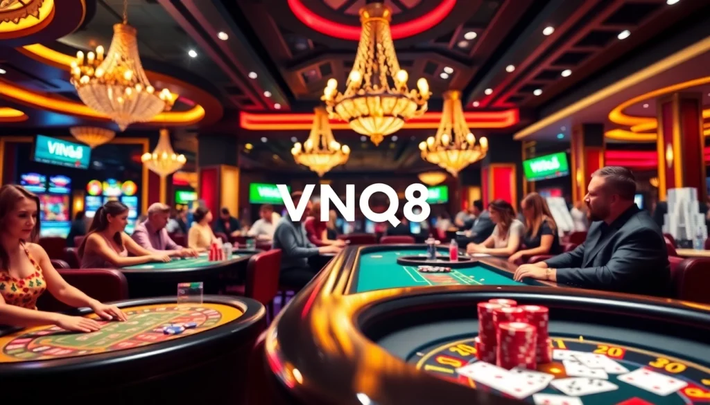 Engage in thrilling casino games at VNQ8 with vibrant casino environment and energetic atmosphere.