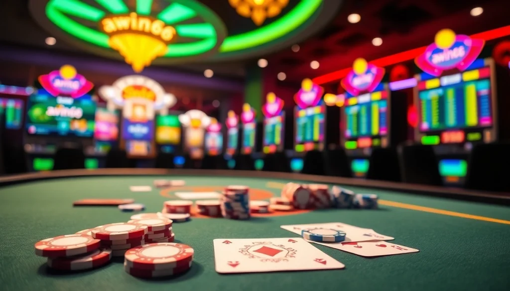 Engage with awin66 through an exciting online gambling scene featuring vibrant gaming elements.